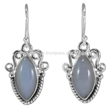 Lovely Blue Lace Agate Gemstone with 925 Sterling Silver Vintage Style Earrings for Gift